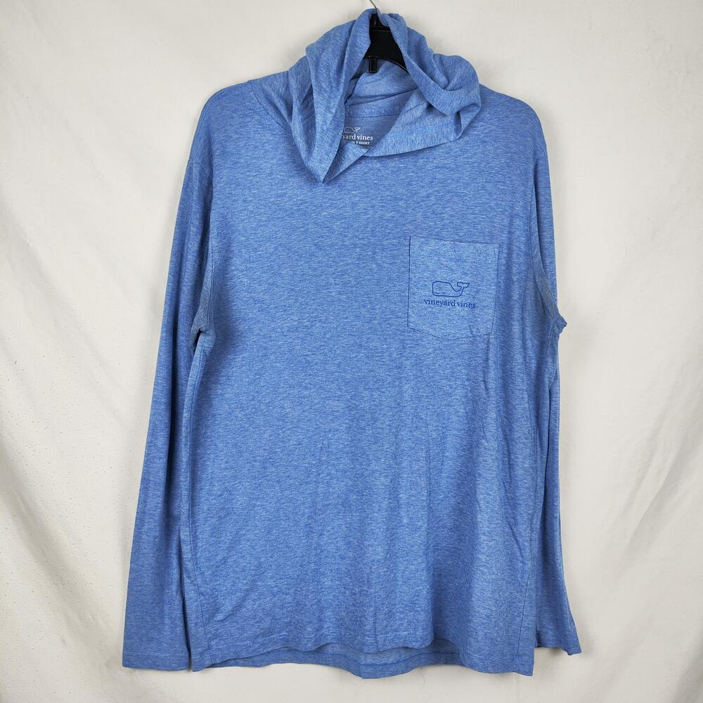 Vineyard Vines Shirt Mens Medium Blue Edgartown Hooded Long Sleeve Pocket Tee